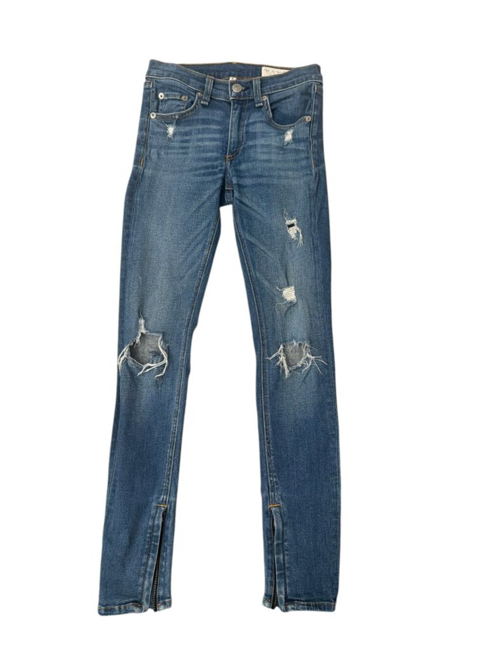 Rag & Bone Zipper Capri Ankle Medium Wash Distressed Denim Jeans Size 24 x 26”L